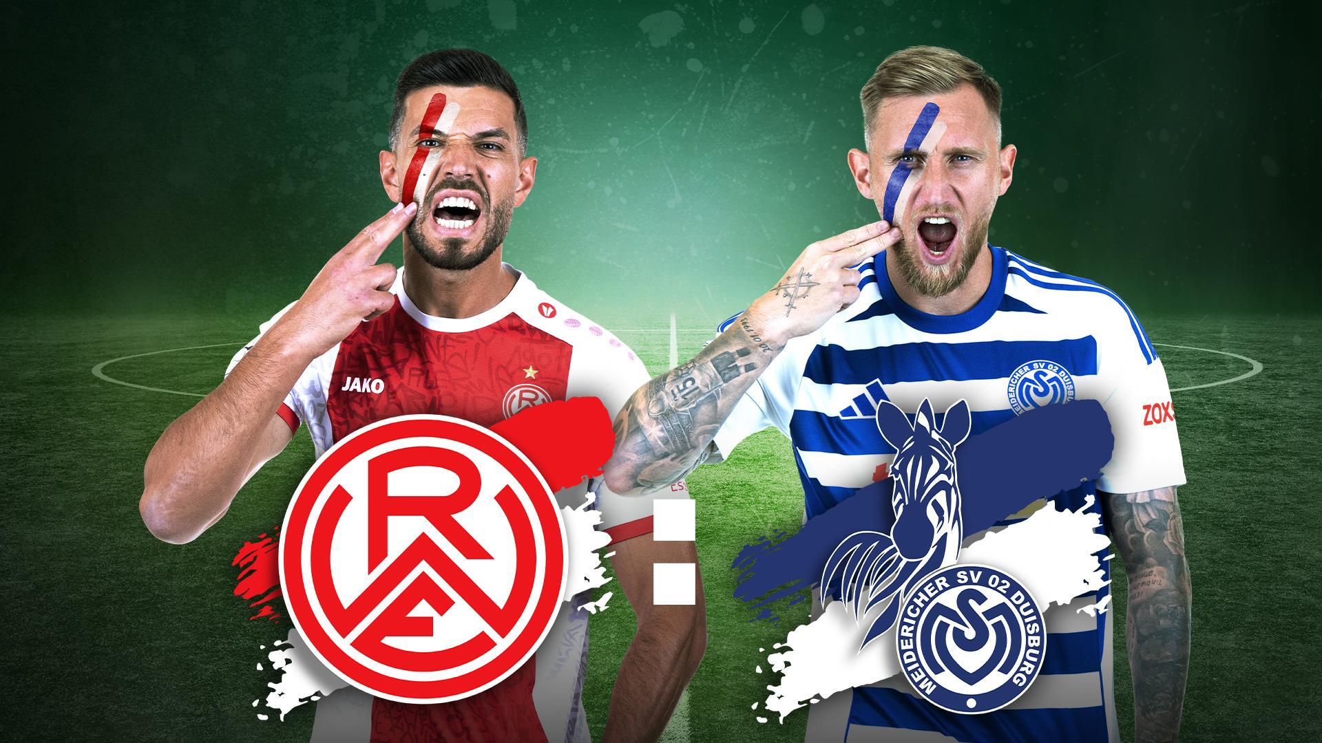 Werbemotiv für die 3. Liga mit Spielern von Rot-Weiss Essen und MSV Duisburg sowie Vereinslogos